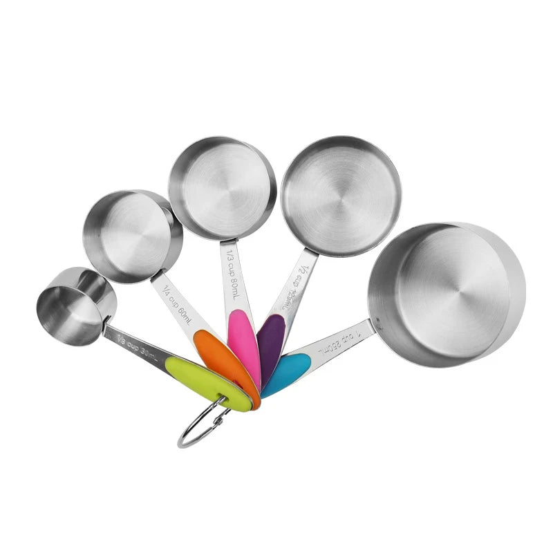 Stainless Steel Measuring Cups and Spoons Set U-Taste Measuring Cups with Silicone Handles for Kitchen, Cooking, Baking