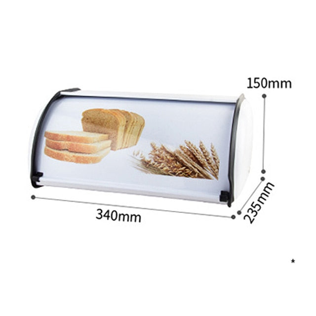 Metal Bread Box Bread Bin Storage Rolltop Lid Kitchen Storage Tools