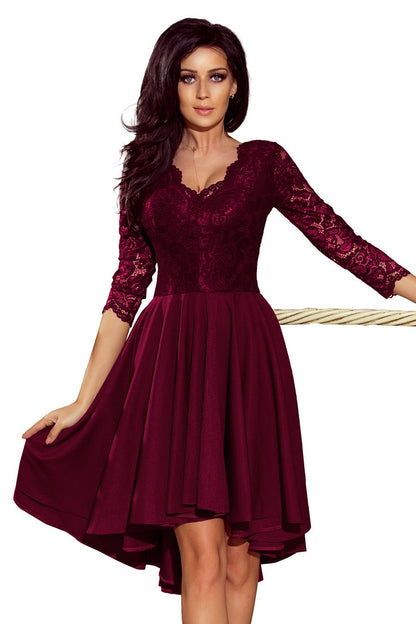 Numoco 210 - 13 NICOLLE - dress with longer back with lace neckline - plum - Magsmarts