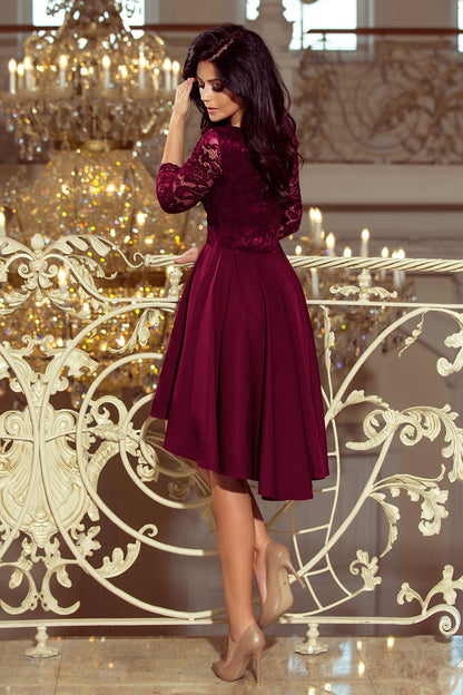 Numoco 210 - 13 NICOLLE - dress with longer back with lace neckline - plum - Magsmarts