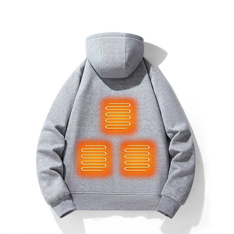European and American zipper cardigan heating hoodie intelligent hooded five zone heating jacket outdoor warm electric clothing for men - Magsmarts