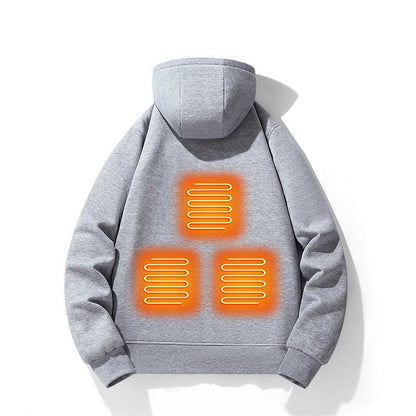 European and American zipper cardigan heating hoodie intelligent hooded five zone heating jacket outdoor warm electric clothing for men - Magsmarts