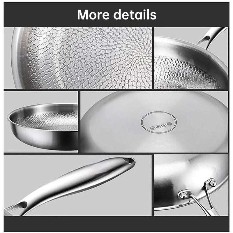 30cm Pure Titanium Nonstick Frying Pan - Coating-Free Patterned Meat Pan, Home Cooking Kitchen Utensil