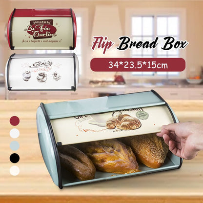 Metal Bread Box Bread Bin Storage Rolltop Lid Kitchen Storage Tools