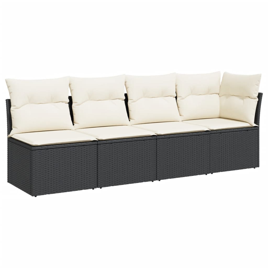 NNEVL Garden Sofa with Cushions 4 - Seater Black Poly Rattan - Magsmarts