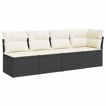 NNEVL Garden Sofa with Cushions 4 - Seater Black Poly Rattan - Magsmarts