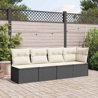 NNEVL Garden Sofa with Cushions 4 - Seater Black Poly Rattan - Magsmarts