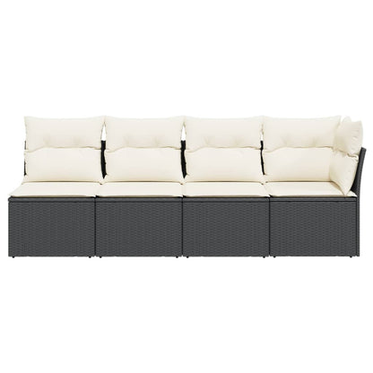 NNEVL Garden Sofa with Cushions 4 - Seater Black Poly Rattan - Magsmarts