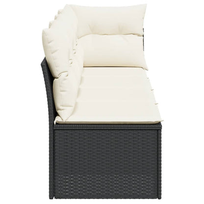NNEVL Garden Sofa with Cushions 4 - Seater Black Poly Rattan - Magsmarts