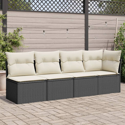NNEVL Garden Sofa with Cushions 4 - Seater Black Poly Rattan - Magsmarts