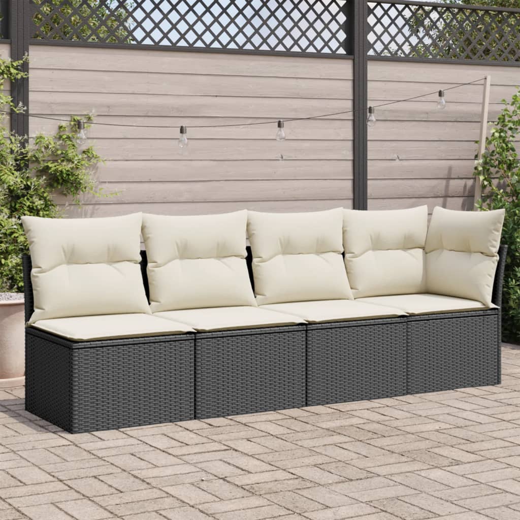 NNEVL Garden Sofa with Cushions 4 - Seater Black Poly Rattan - Magsmarts