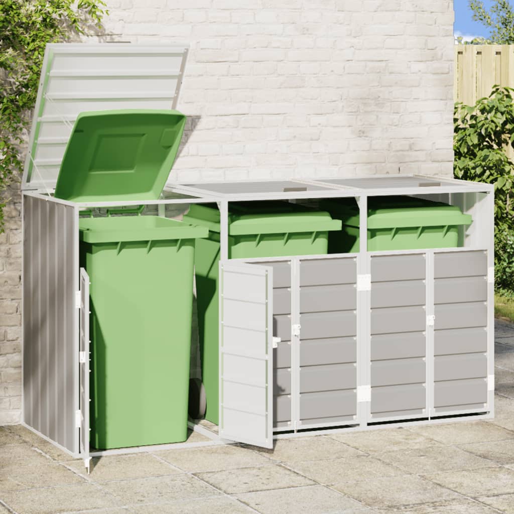 NNEVL Wheelie Bin Storage for Triple Bins Grey 216x81x115 cm Steel - Magsmarts