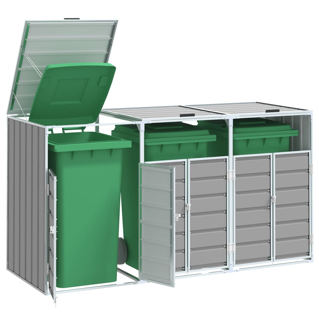 NNEVL Wheelie Bin Storage for Triple Bins Grey 216x81x115 cm Steel - Magsmarts