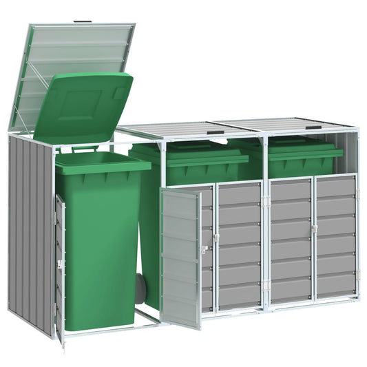 NNEVL Wheelie Bin Storage for Triple Bins Grey 216x81x115 cm Steel - Magsmarts