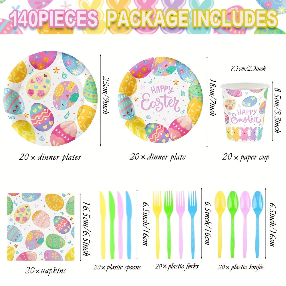 140pcs Easter Party Supplies Set for 20 Guests