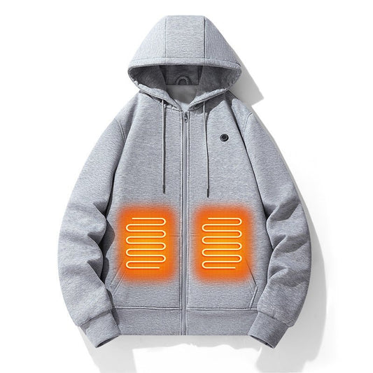 European and American zipper cardigan heating hoodie intelligent hooded five zone heating jacket outdoor warm electric clothing for men - Magsmarts