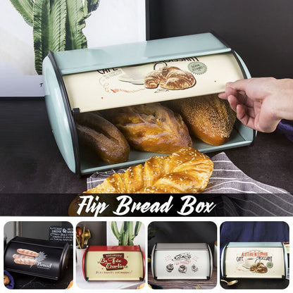 Metal Bread Box Bread Bin Storage Rolltop Lid Kitchen Storage Tools