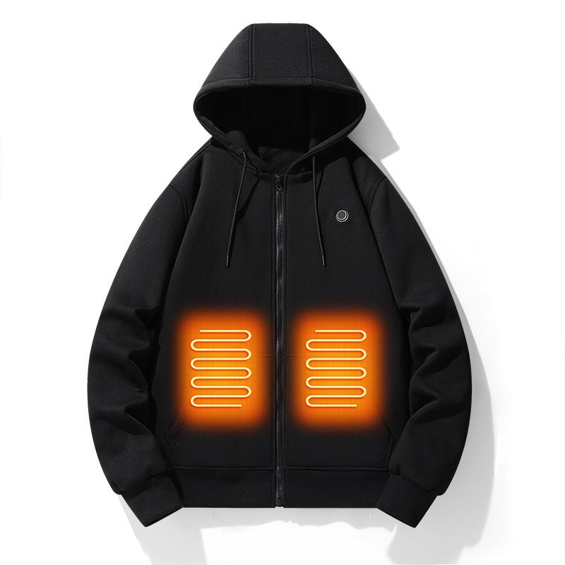 European and American zipper cardigan heating hoodie intelligent hooded five zone heating jacket outdoor warm electric clothing for men - Magsmarts