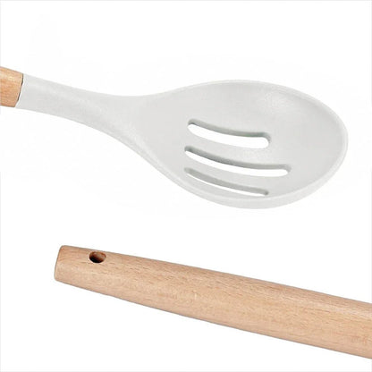 14 - partial kitchen tool set with heat - resistant silicone head and handle, white - Magsmarts