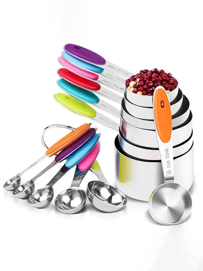 Stainless Steel Measuring Cups and Spoons Set U-Taste Measuring Cups with Silicone Handles for Kitchen, Cooking, Baking