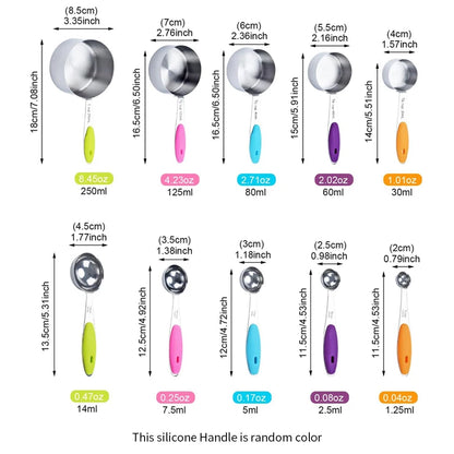 Stainless Steel Measuring Cups and Spoons Set U-Taste Measuring Cups with Silicone Handles for Kitchen, Cooking, Baking