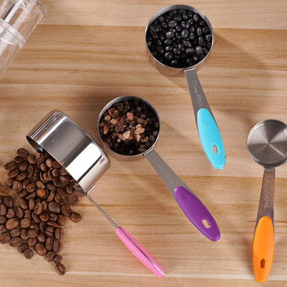 Stainless Steel Measuring Cups and Spoons Set U-Taste Measuring Cups with Silicone Handles for Kitchen, Cooking, Baking