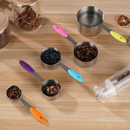 Stainless Steel Measuring Cups and Spoons Set U-Taste Measuring Cups with Silicone Handles for Kitchen, Cooking, Baking