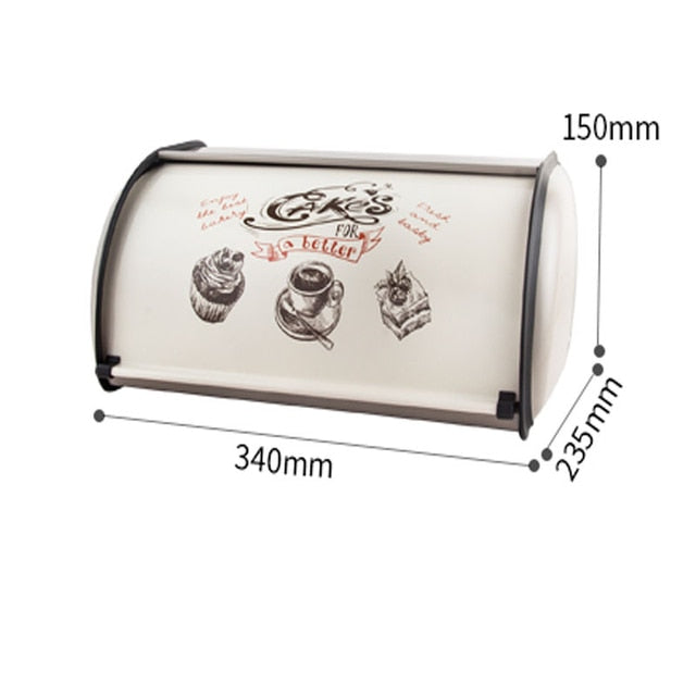Metal Bread Box Bread Bin Storage Rolltop Lid Kitchen Storage Tools