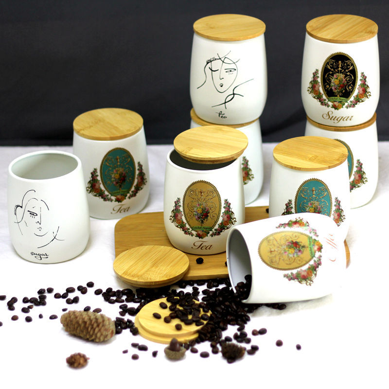 Retro Style Pattern Set Tea Coffee Can Desktop Creative Storage Box